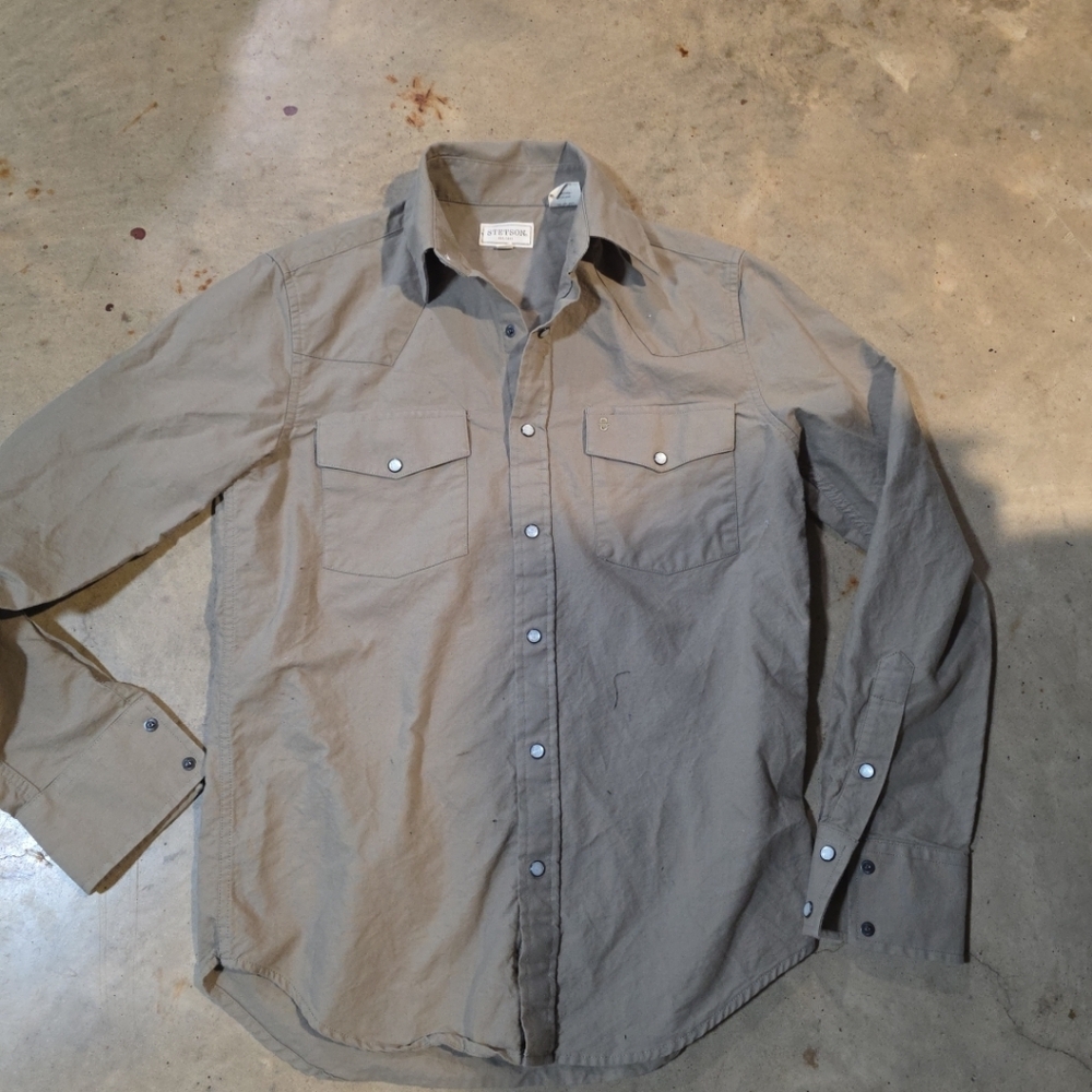 Stetson Womens Olive Green Casual Button-Down Shirt. Pearl Snap